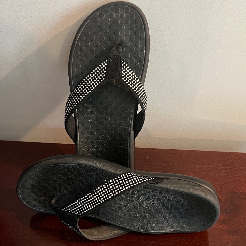 Vionic Black Sandals with Silver Accents - Picture 2 of 4